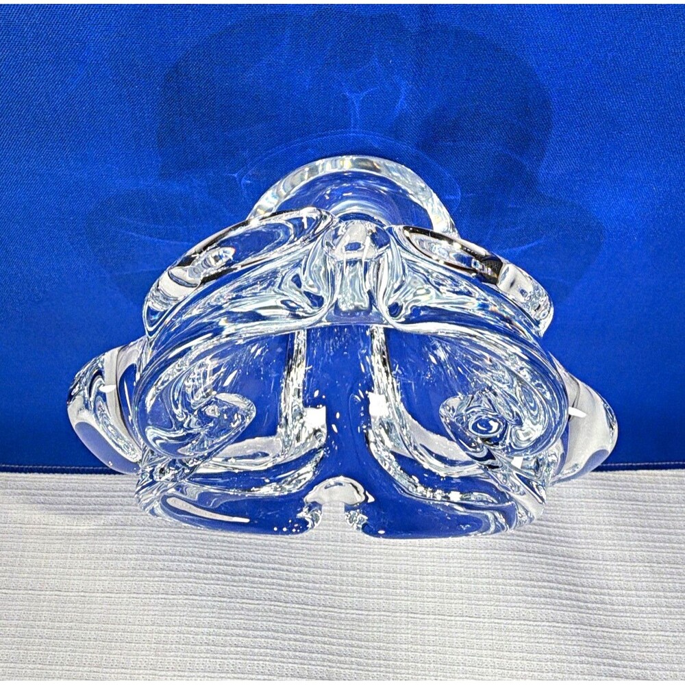 Vintage Heavy Clear Art Glass Ruffled Flower Bowl - 6.25” Tri-Lobe Centerpiece